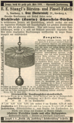 Werbung für Stahldraht-Schornstein-Bürsten vom Juli 1889