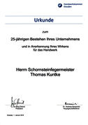 Urkunde der HWK Dresden zum 25. Betriebsjubiläum